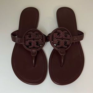 Tory Burch Burgundy Metal Miller Embellished Sandal